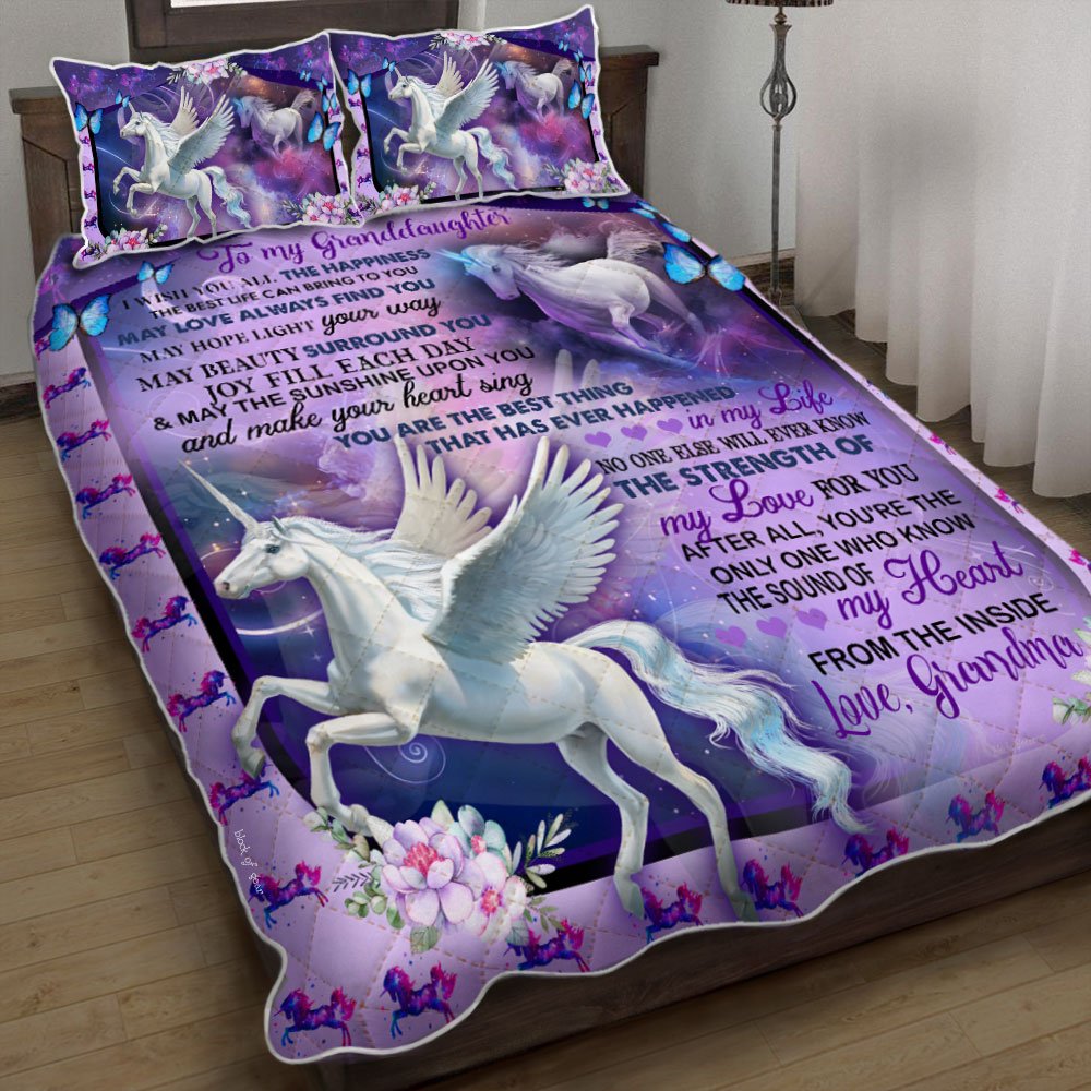 To My Granddaughter I Wish You All The Happiness Unicorn Quilt Bedding Set