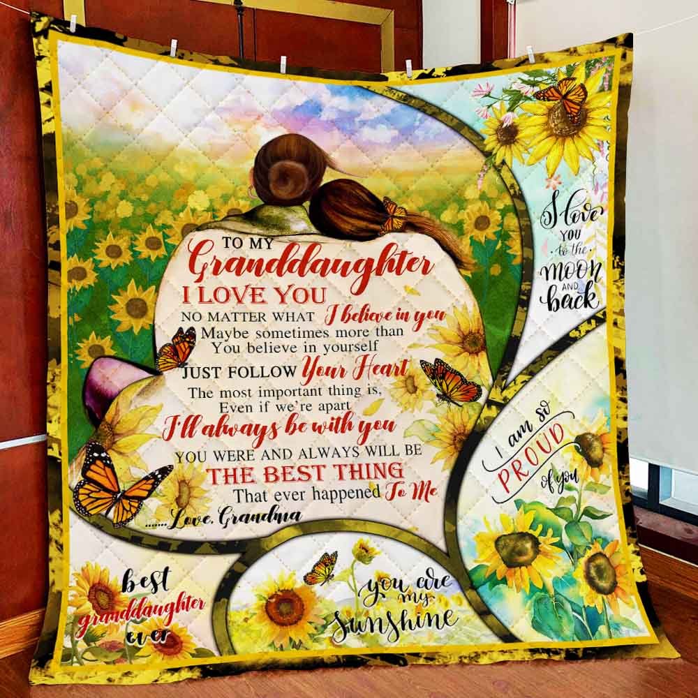 To My Granddaughter Sunflower Quilt Blanket