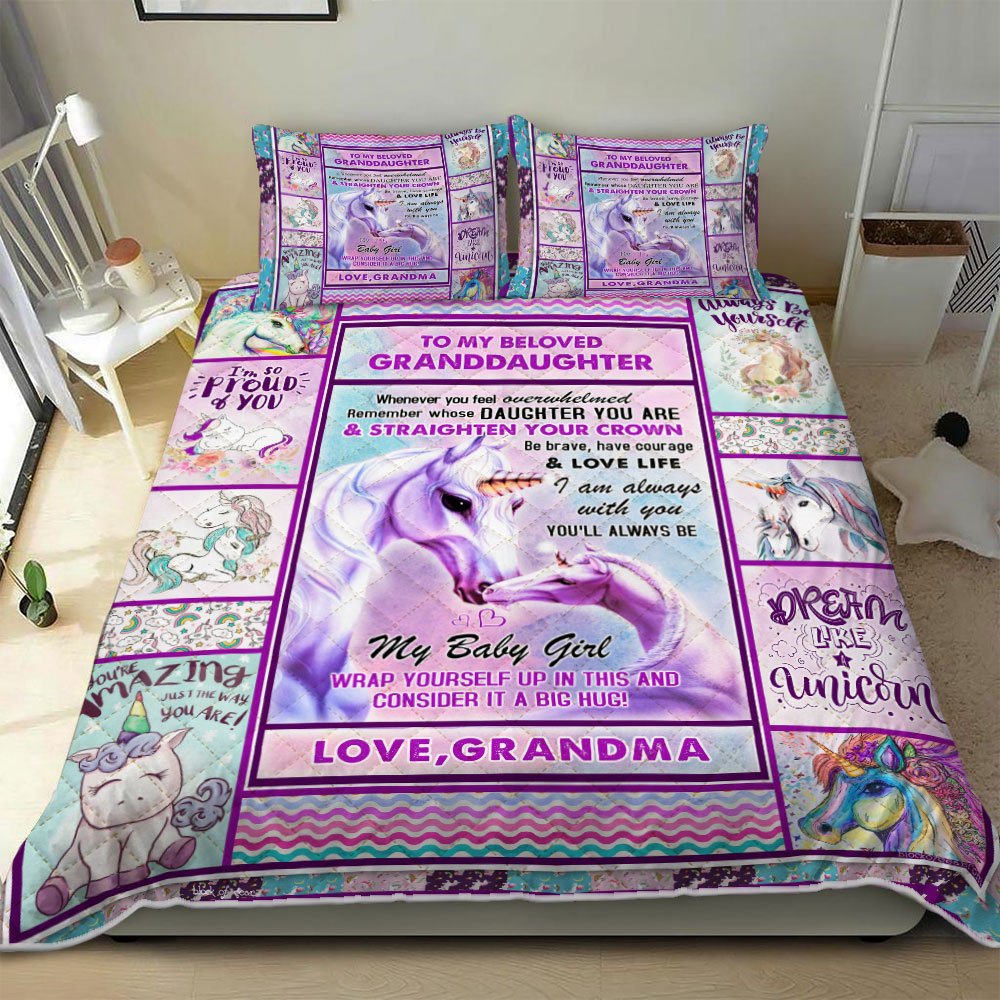 To My Granddaughter Unicorn Magic Love Grandma Quilt Bedding Set