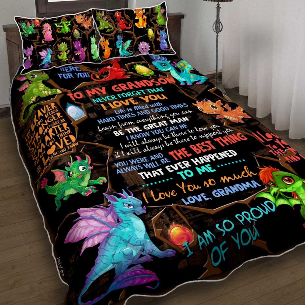 To My Grandson Baby Dragon Quilt Bedding Set