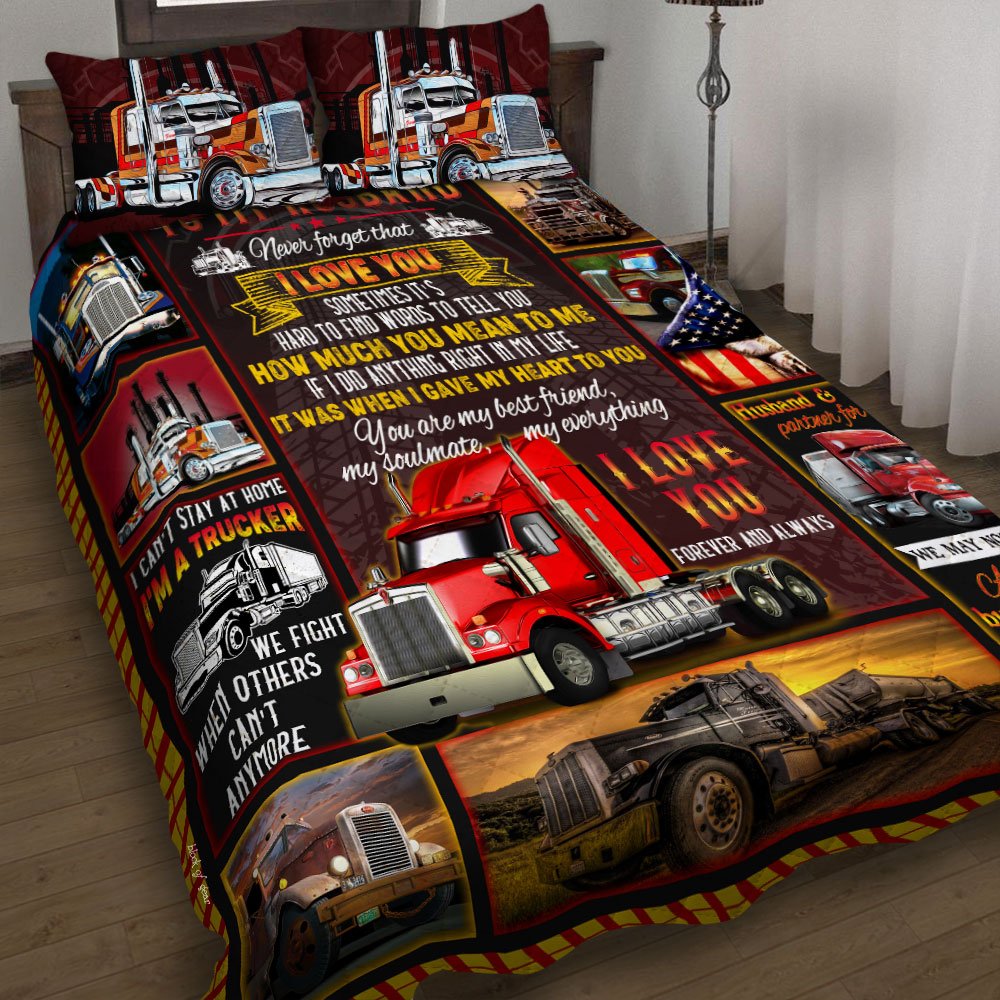 To My Husband Trucker Quilt Bedding Set