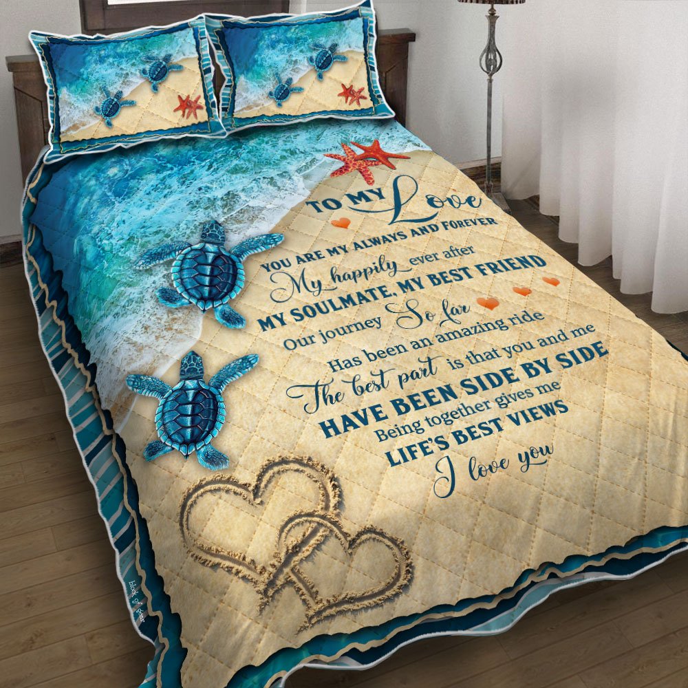 To My Love Beach Turtle Couple Quilt Bedding Set