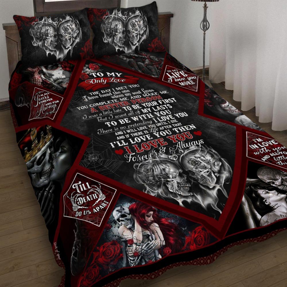 To My Only Love Skull Couple Quilt Bedding Set