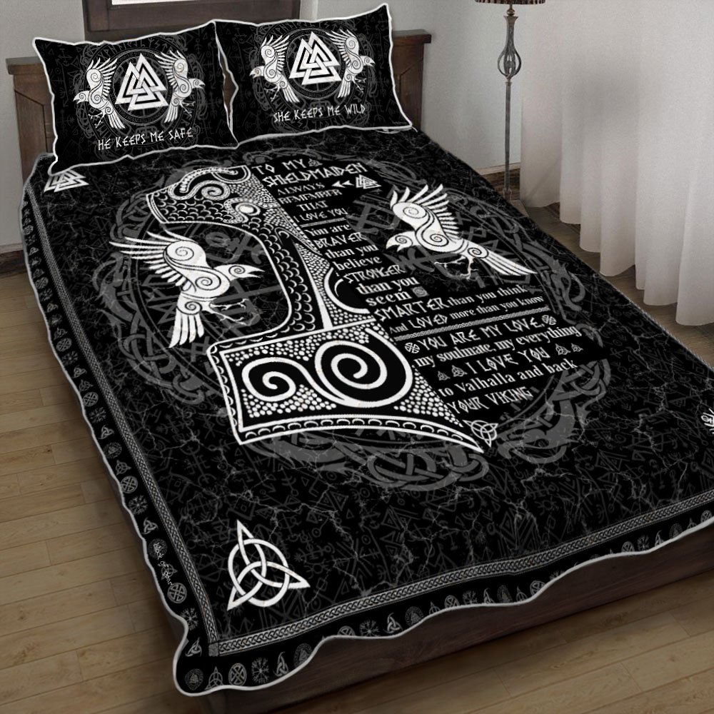 To My Shieldmaiden I Love You To Valhalla And Back From Your Viking Quilt Bedding Set