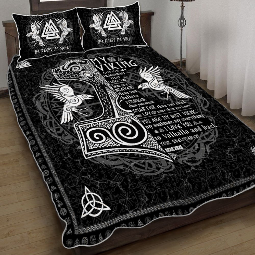 To My Viking I Love You To Valhalla And Back From Your Shieldmaiden Quilt Bedding Set