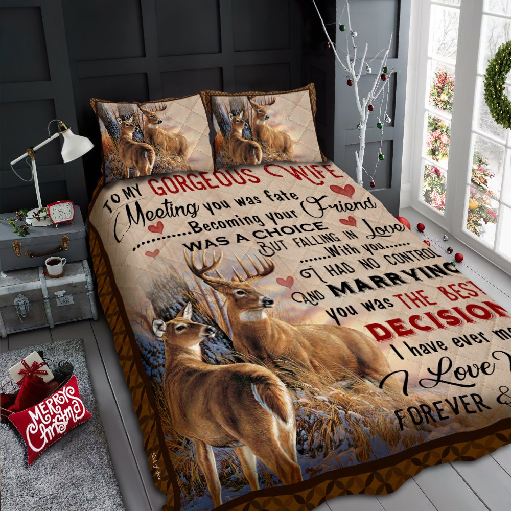 To My Wife Deer Quilt Bedding Set