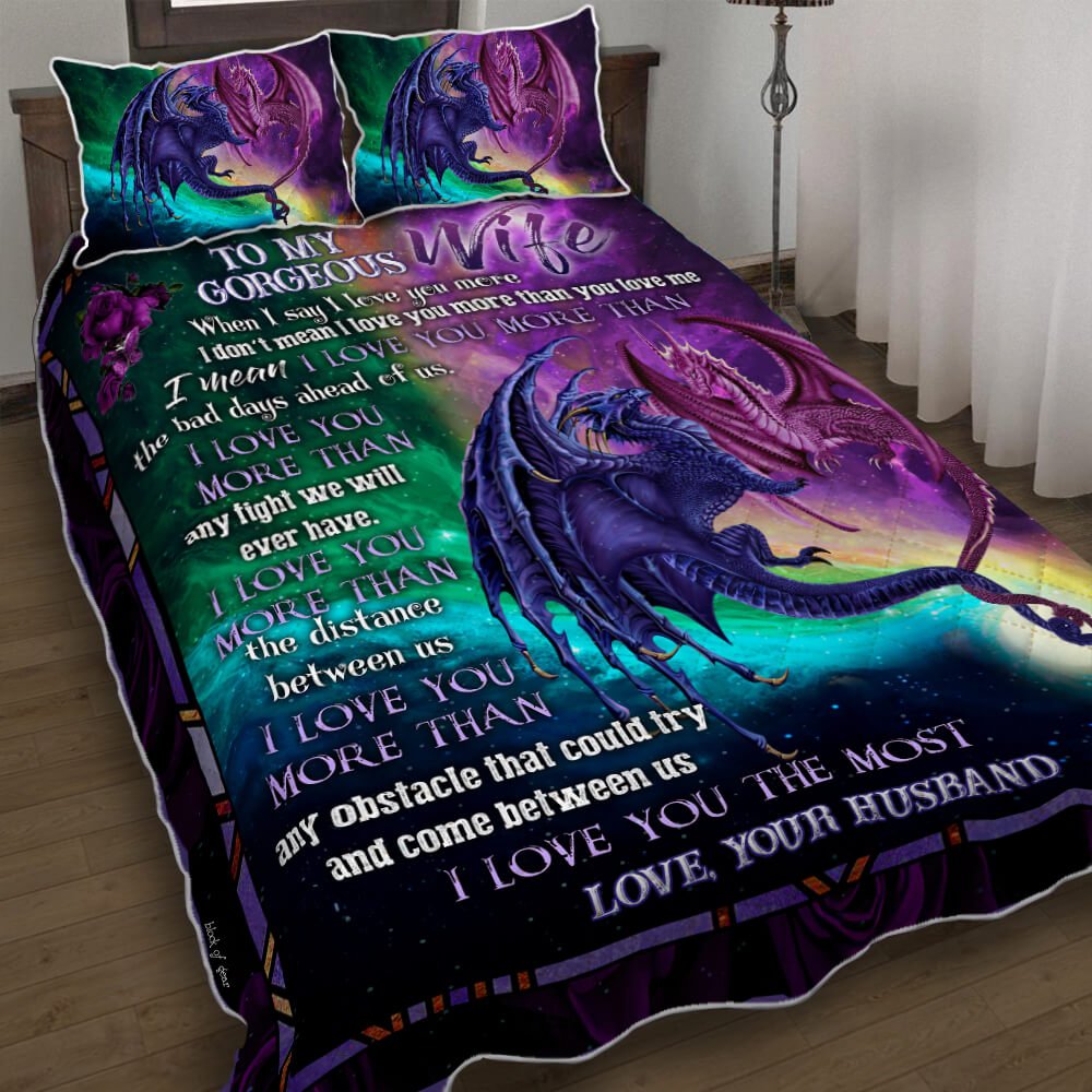 To My Wife Dragon Couple Quilt Bedding Set