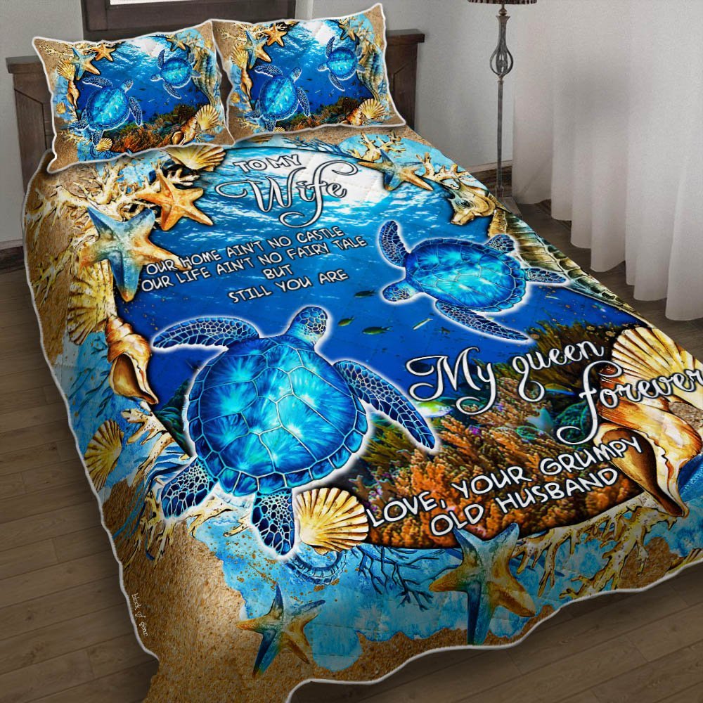 To My Wife My Queen Forever Turtle Couple Quilt Bedding Set