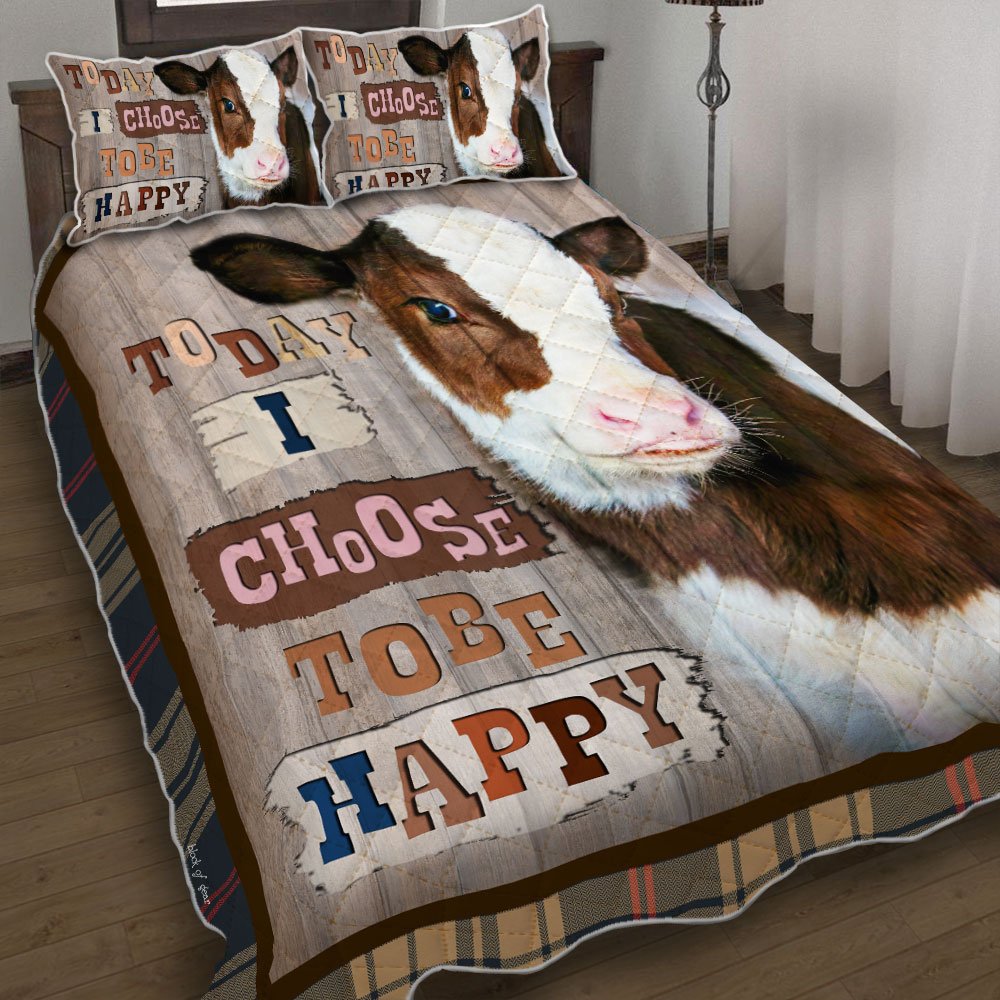 Today I Choose To Be Happy Cow Quilt Bedding Set