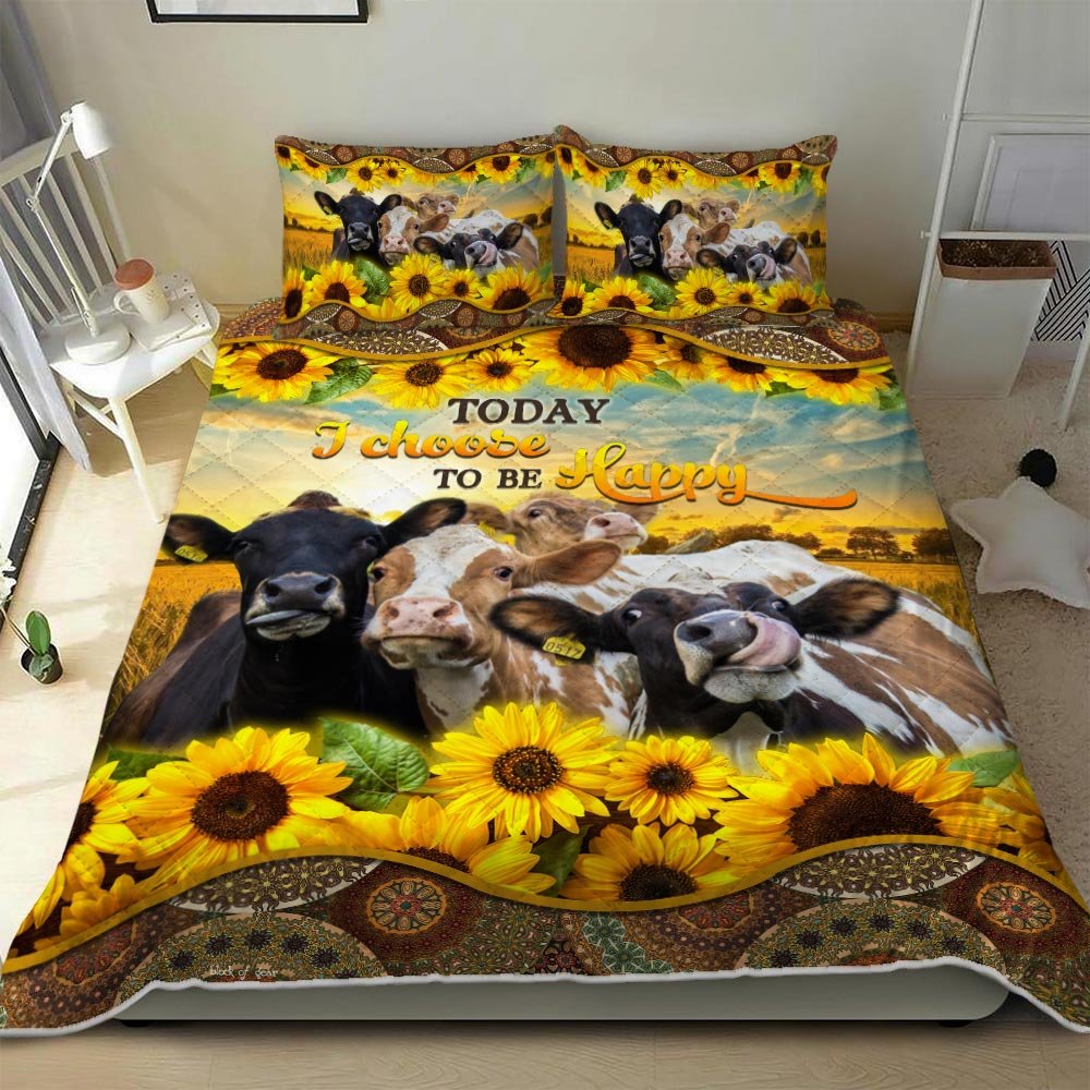 Today I Choose To Be Happy Sunflower Cattle Quit Bed Set