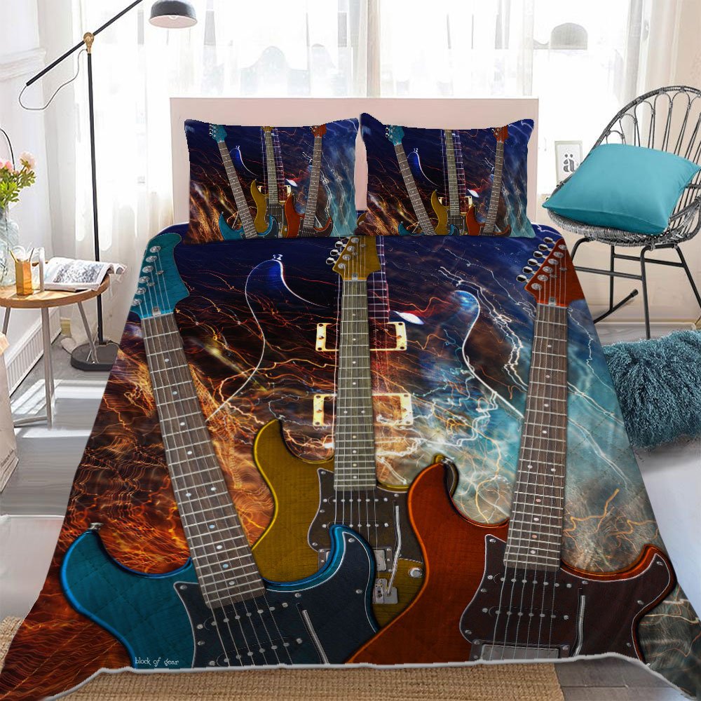 Triple Electric Guitar Quilt Bedding Set