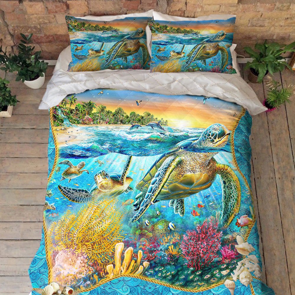 Turtle Bedding Beach Turtles Ocean Quilt Bedding Set Qtr76qs