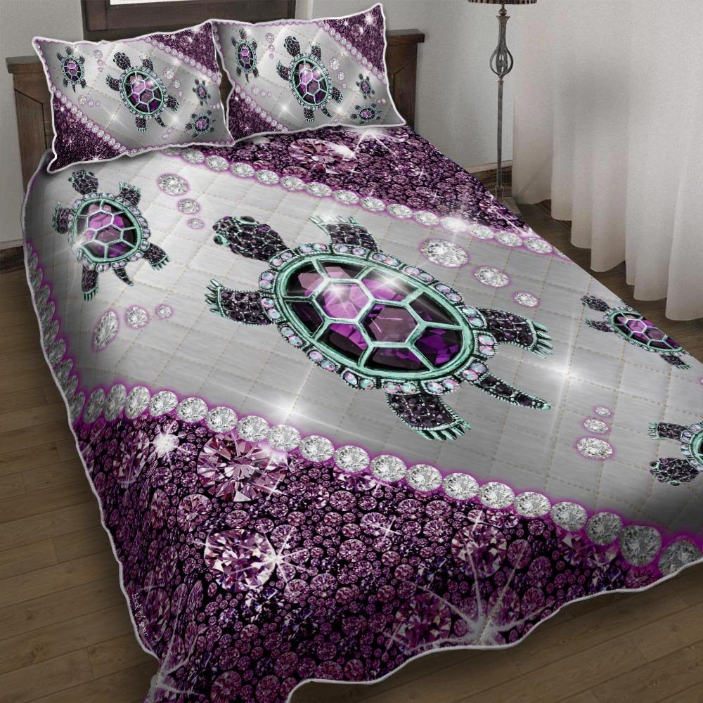 Turtles Purple Diamond Quilt Bedding Set