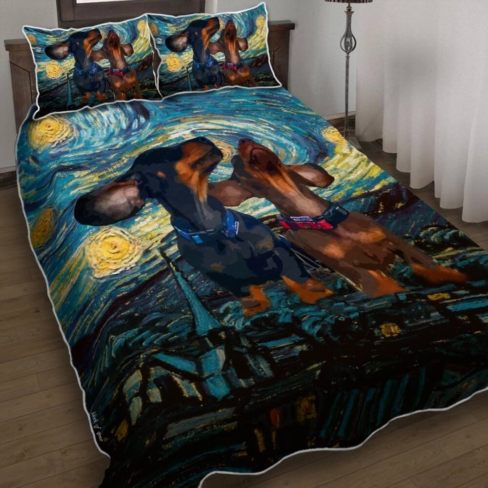 Two Dachshunds Starry Night Quilt Bedding Set