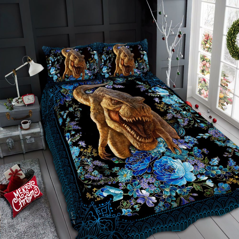 Tyrannosaurus Rex Floral Quilt Bedding Set