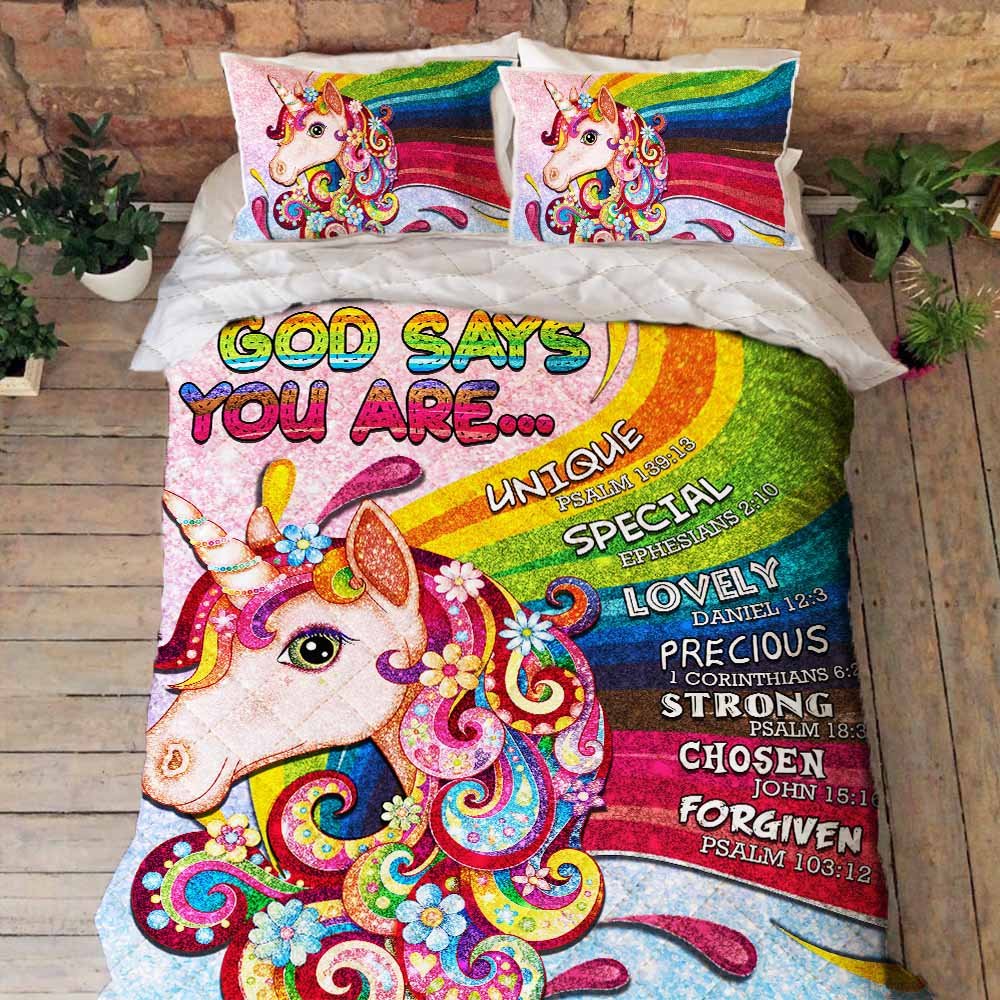 Unicorn Quilt Bedding Set God Says You Are Thh3292qs