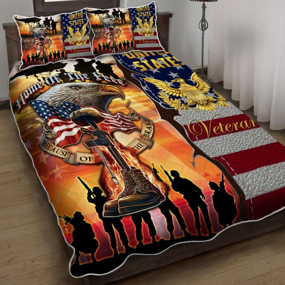 United States Veteran Home Of The Free Quilt Bedding Set