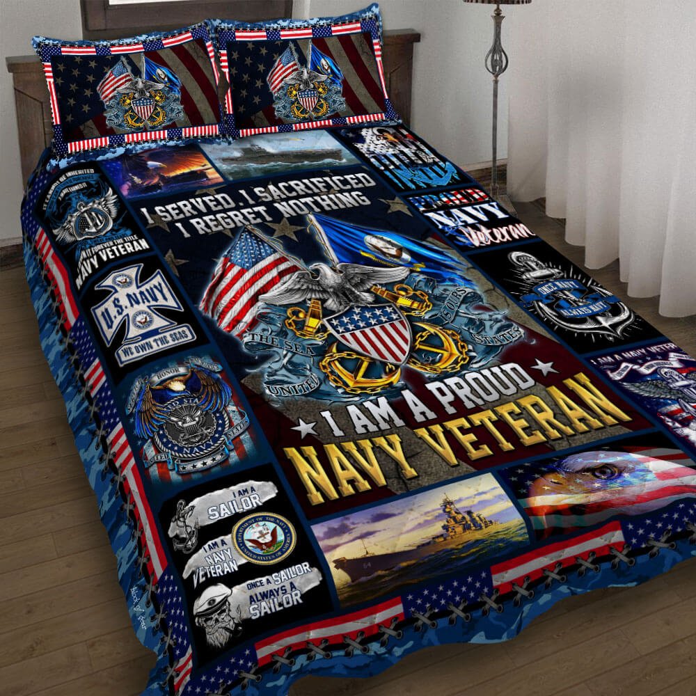 Us Navy I Am A Proud Navy Veteran Quilt Bedding Set