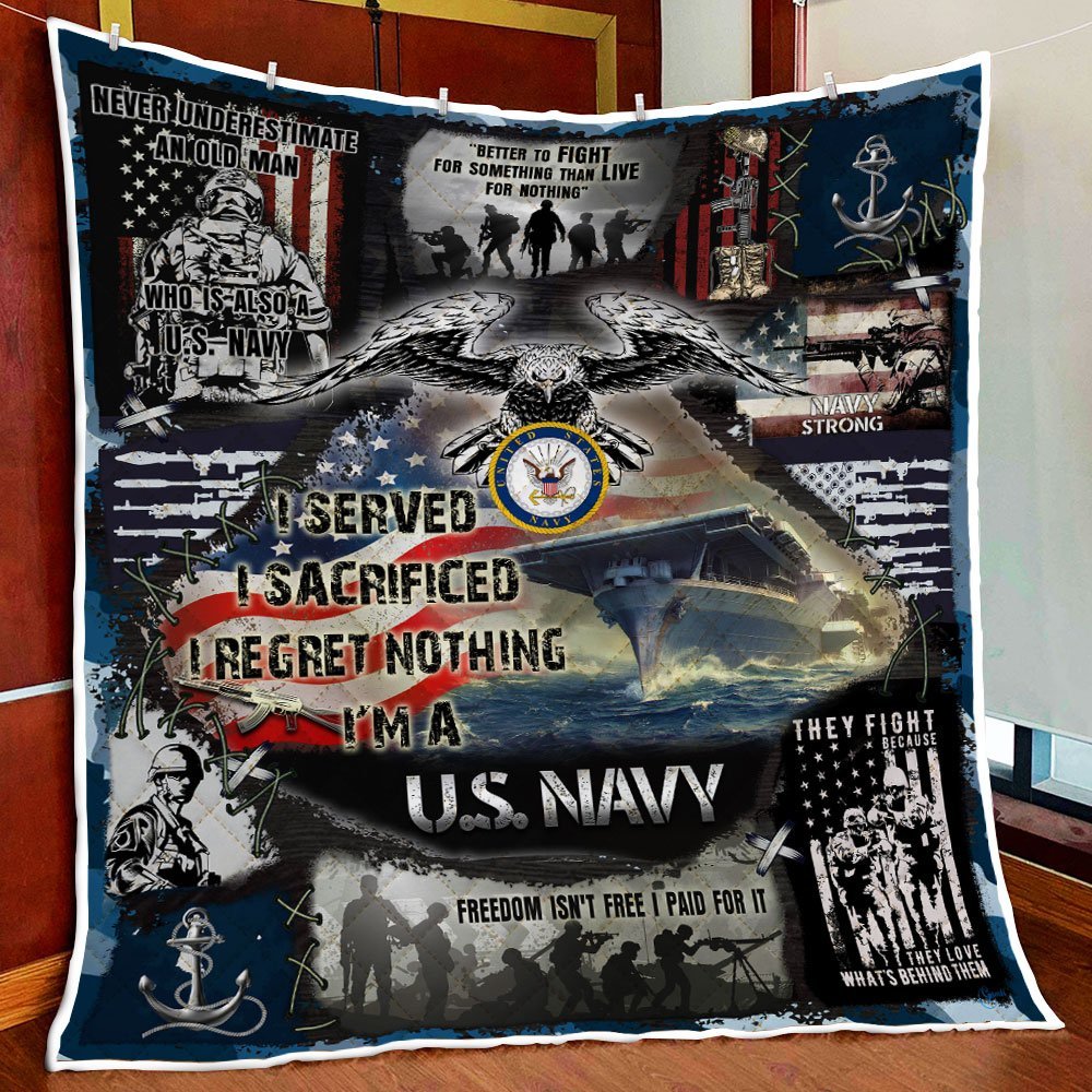 Us Navy Veteran Quilt Blanket I Regret Nothing Bnl49qv1