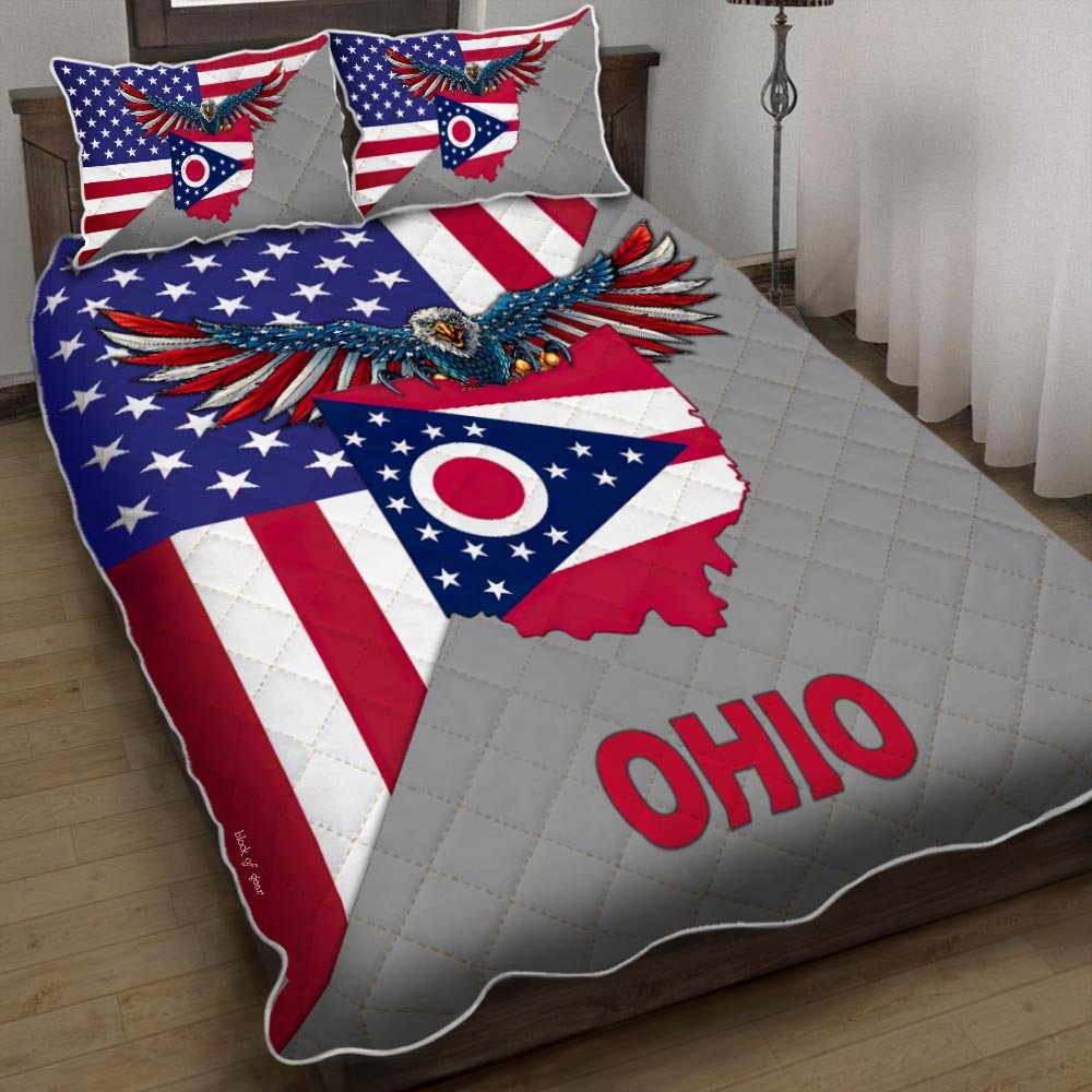 Us State Ohio American Eagle Quilt Bedding Set