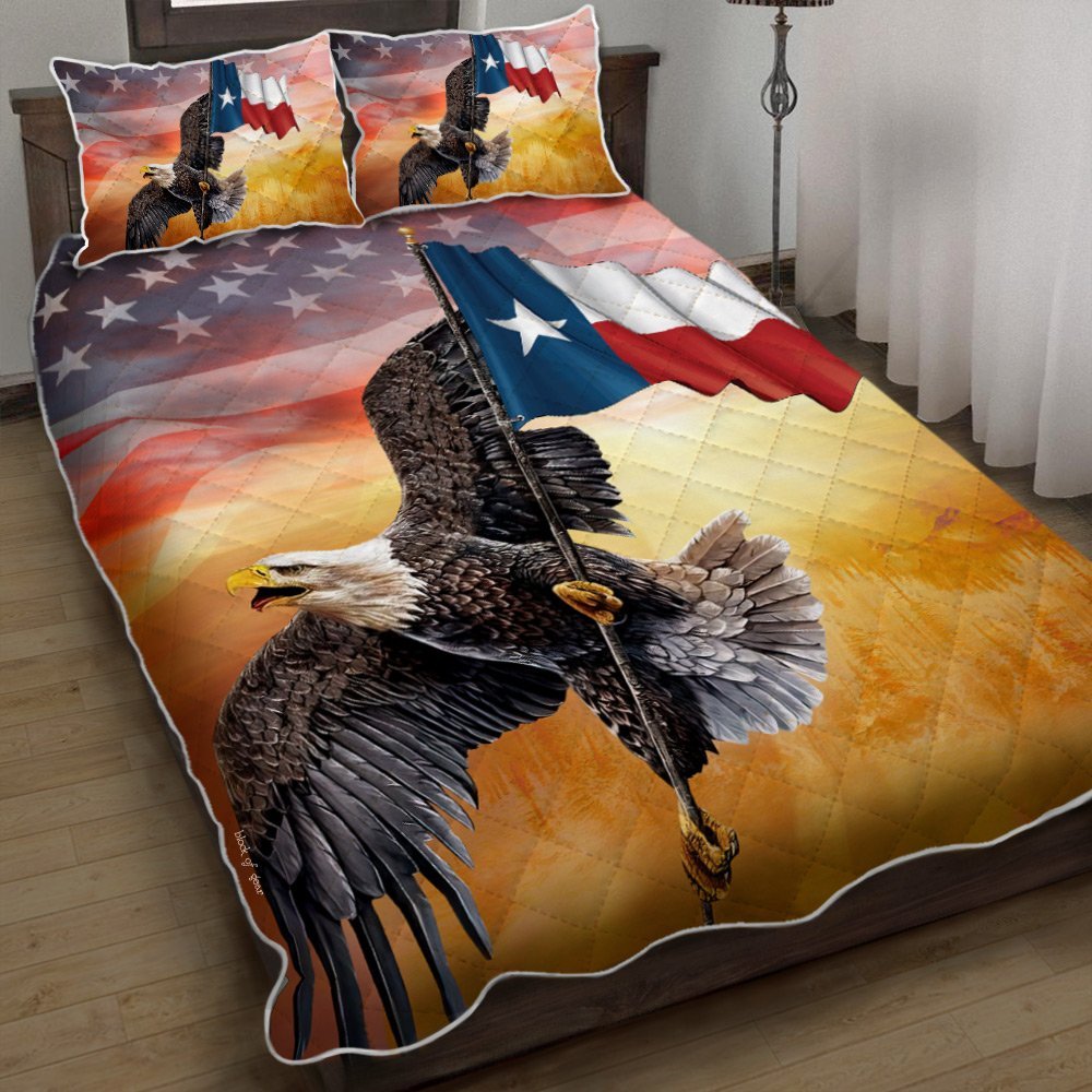 Us State Texas American Eagle Quilt Bedding Set