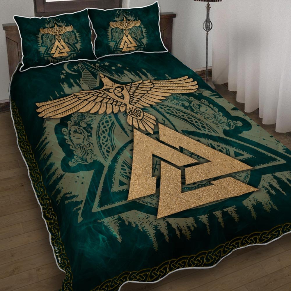 Valknut Raven Viking Quilt Bedding Set