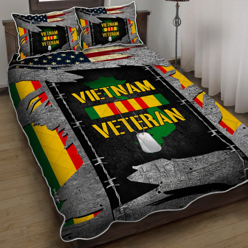 Vietnam Veteran Jesus Cross American Us Quilt Bedding Set