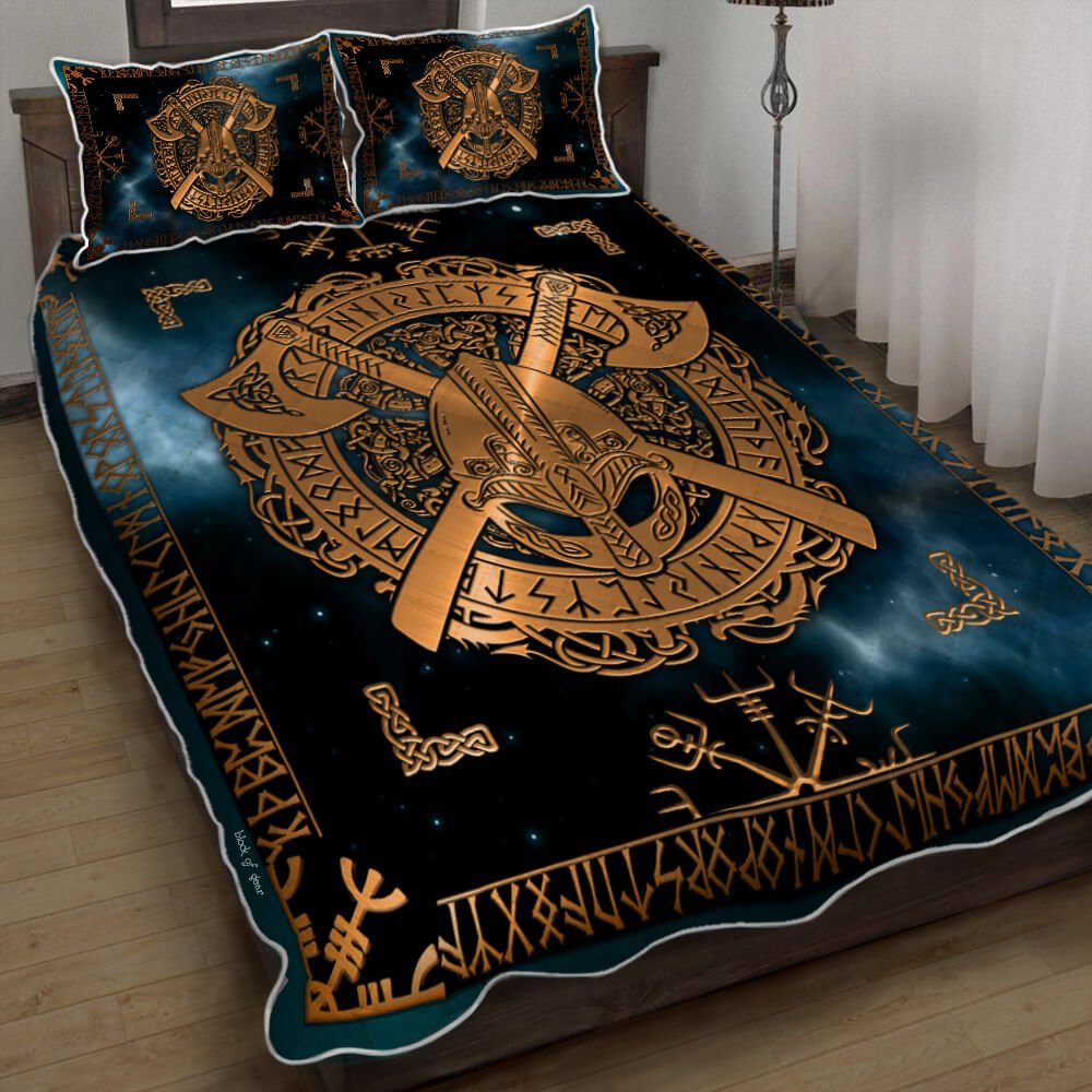 Viking Helmet Crossed Viking Quilt Bedding Set