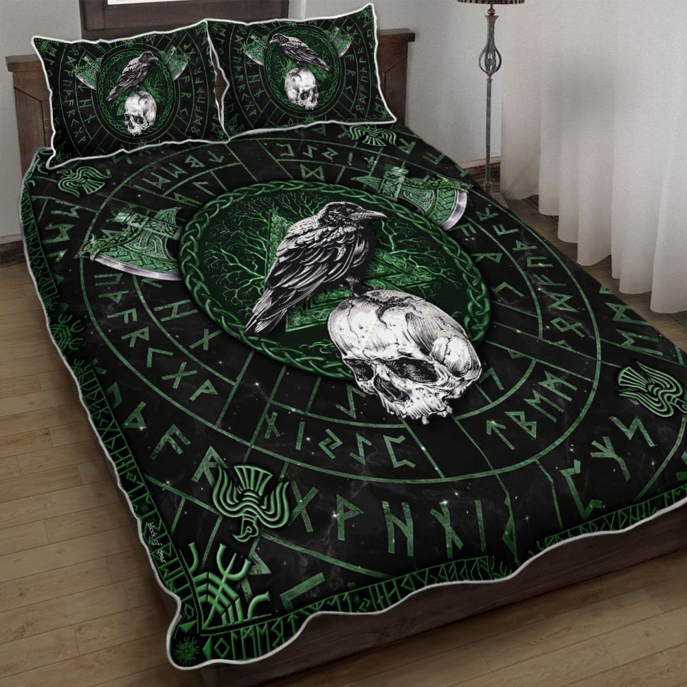 Viking Raven Skull Quilt Bedding Set