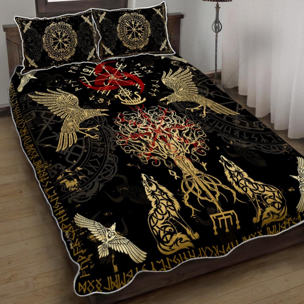 Viking Vegvisir Yggdrasil Quilt Bedding Set-8godh