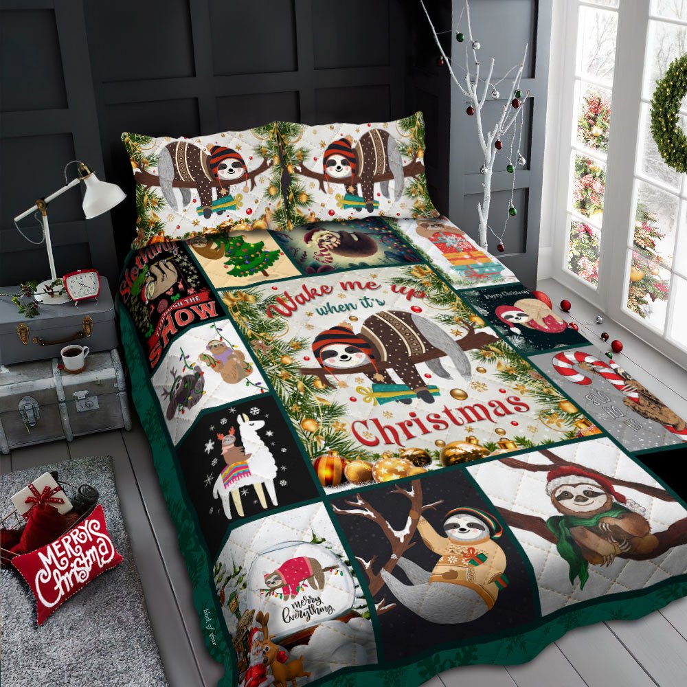 Wake Up When Its Christmas Sloth Quilt Bedding Set