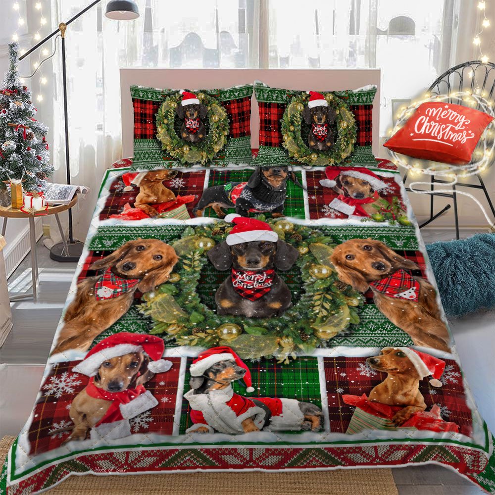 Wiener Dog Christmas Quilt Bedding Set