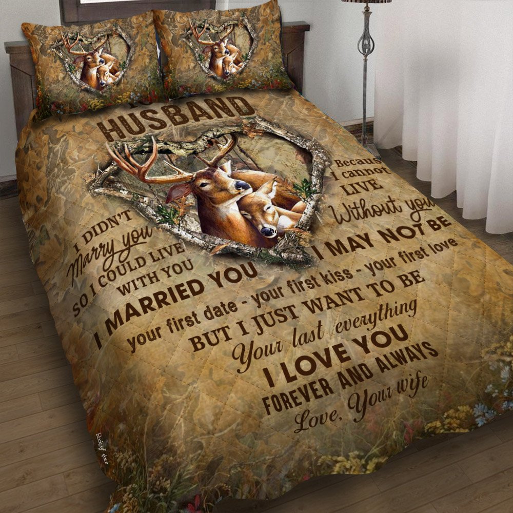 Wife To Husband Deer Couple Quilt Bedding Set