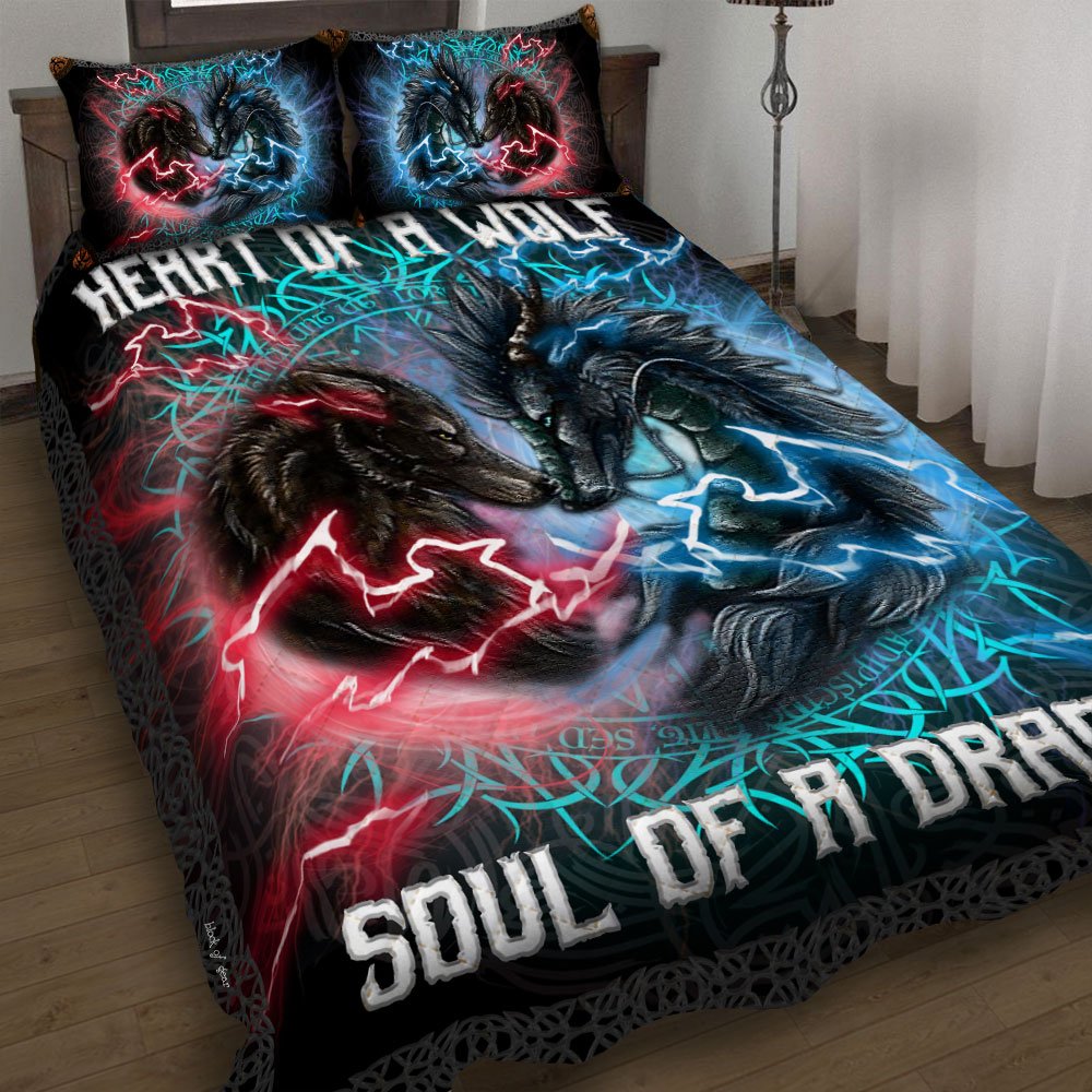 Wolf And Dragon Heart Of A Wolf Soul Of A Dragon Quilt Bedding Set