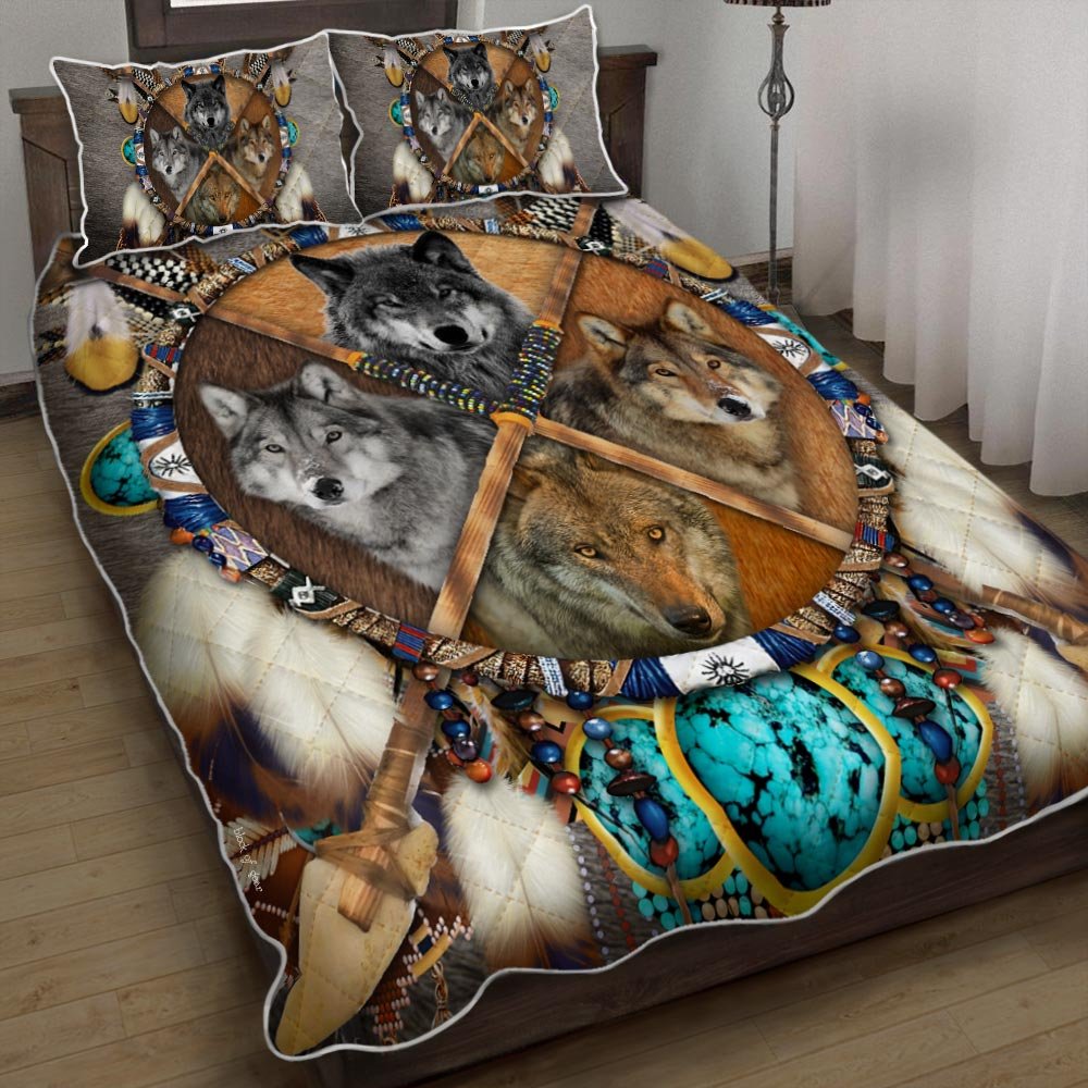 Wolf Dreamcatcher Native American Quilt Bedding Set