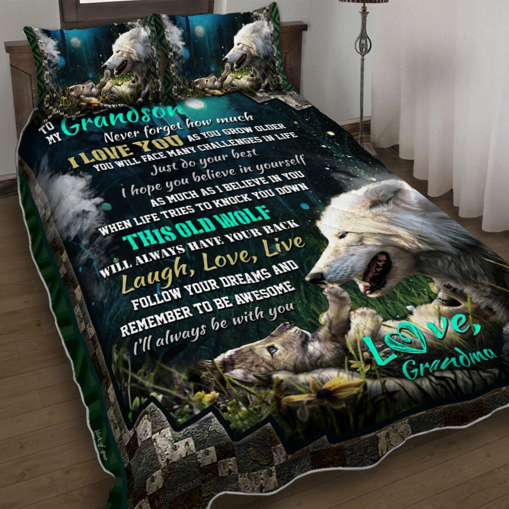 Wolf Grandson Love Grandma Quilt Bedding Set