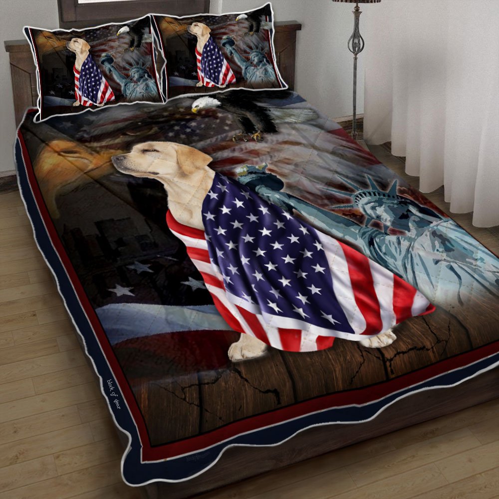 Yellow Labrador Retriever American Patriot Quilt Bedding Set