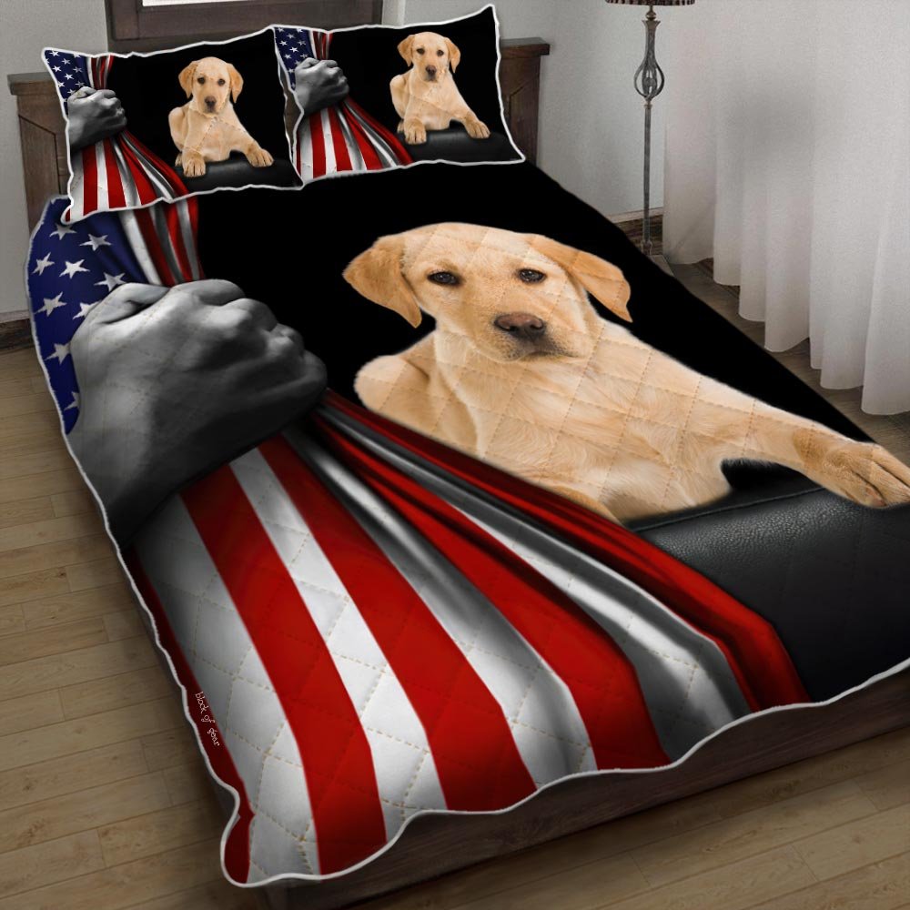 Yellow Labrador Retriever Puppy American Us Quilt Bedding Set