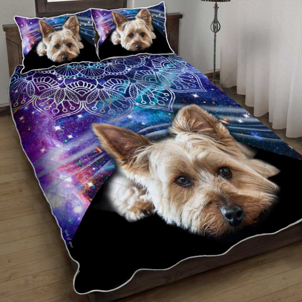 Yorkshire Terrier Night Galaxy Mandala Quilt Bedding Set