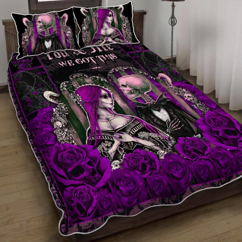 You And Me We Got This Skull Couple Purple Quilt Bedding Set