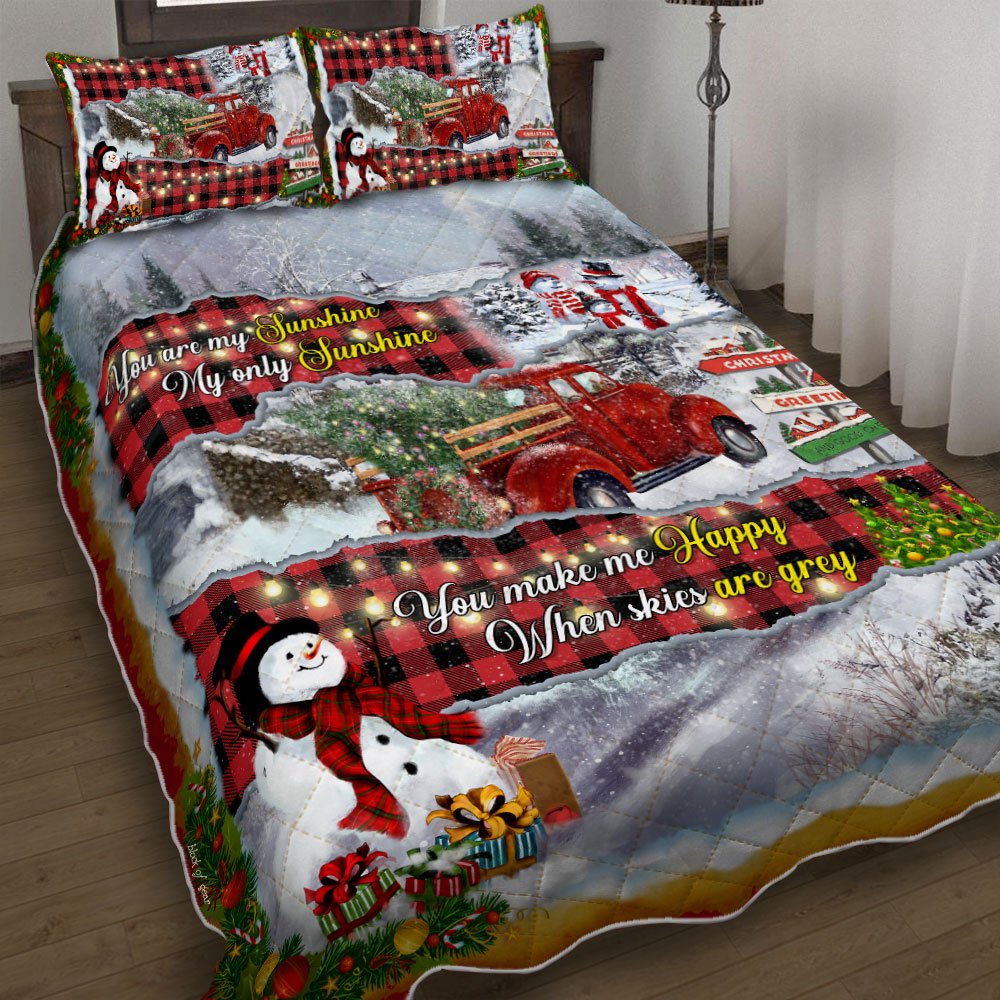 You Are My Sunshine Red Truck Christmas Quilt Bedding Set