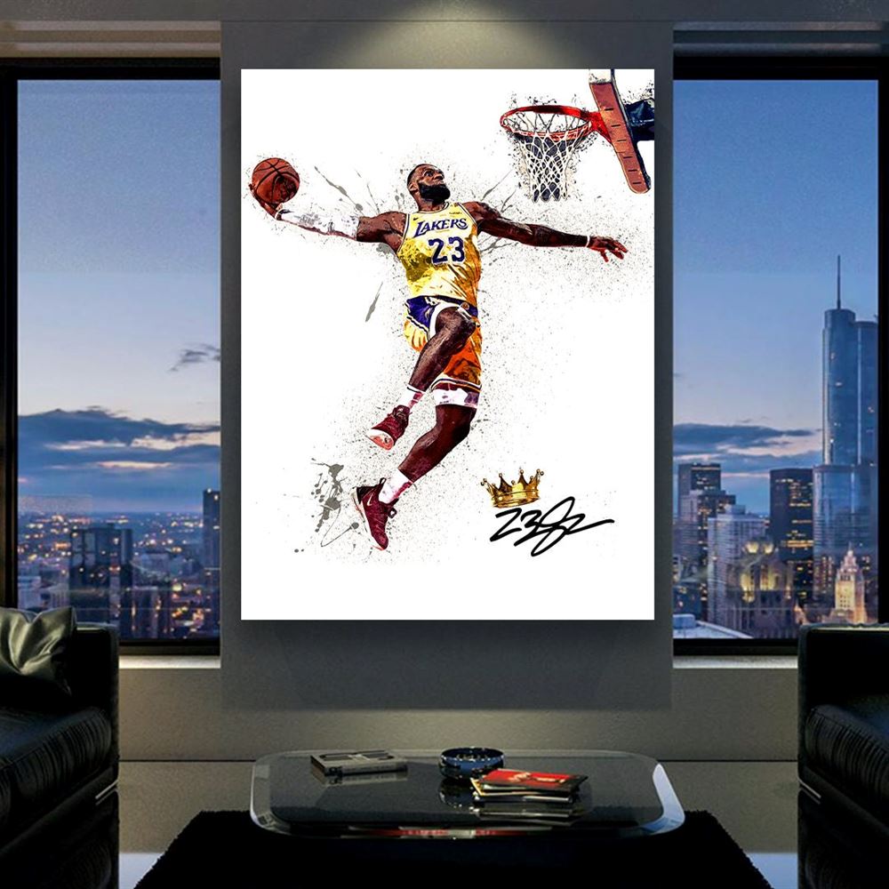 Lebron James Dunk Poster Los Angeles Lakers Canvas Wrap 2