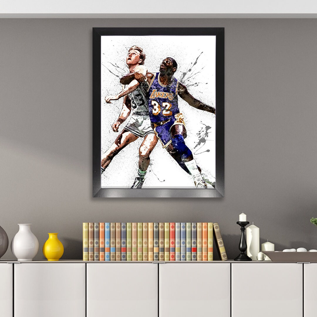 Larry Bird Magic Johnson Poster Canvas Wrap Kids Room Man 2