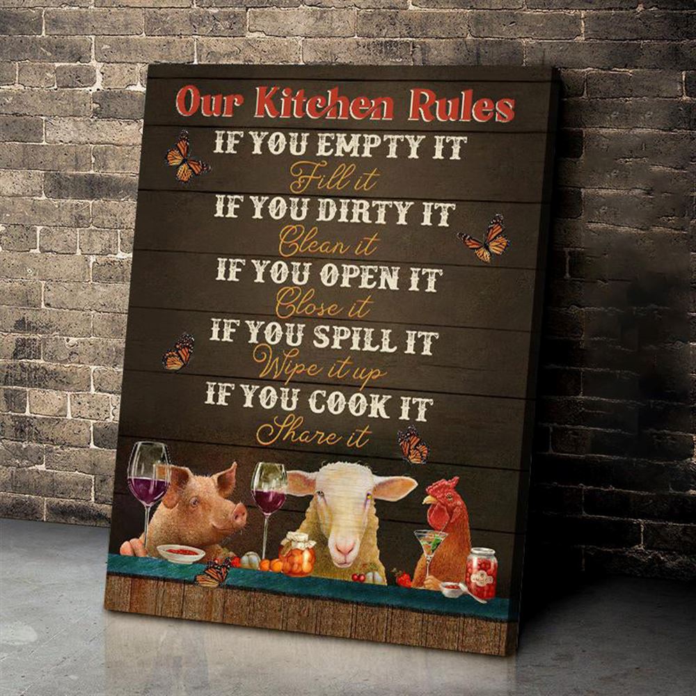 Animal Farm Canvas Kitchen Rules Wall Art