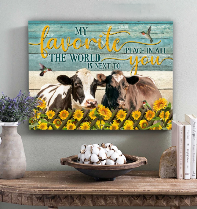 Awesome Canvas Cow Hanging Wall Art Print Decor Gift For Couple Wedding Anniversary