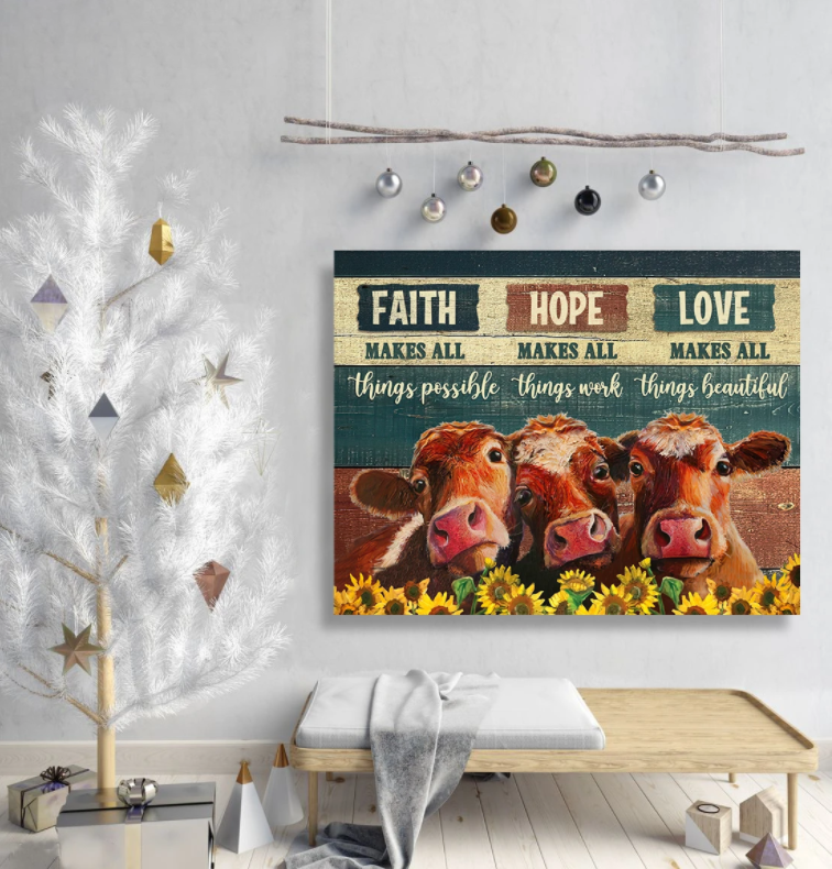 Awesome Canvas Cow Hanging Wall Print Art Decor Faith Hope Love