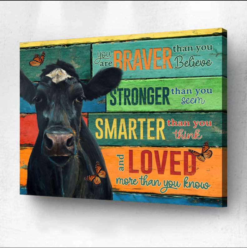 Awesome Canvas Cow Hanging Wall Print Art Decor You Are Braver Than You Believe