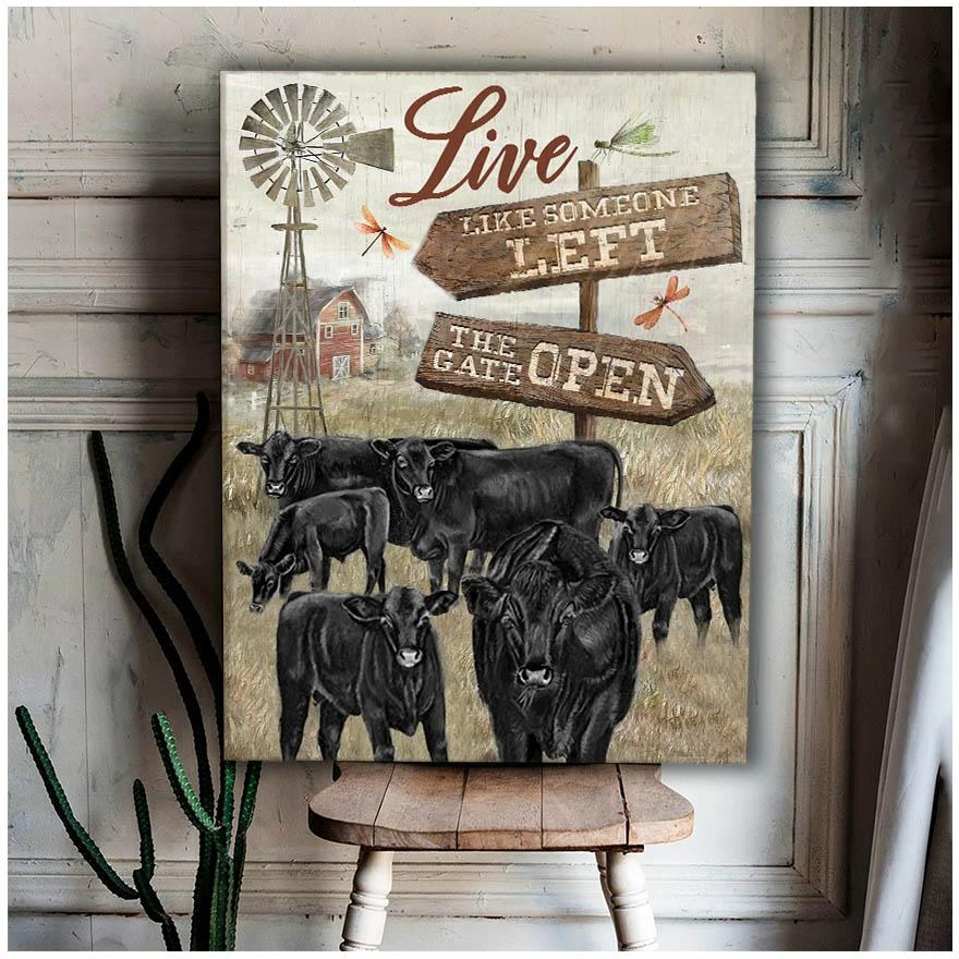 Black Cow Canvas Live Like Someone Left The Gate Open Barn Wall Art Wall Decor