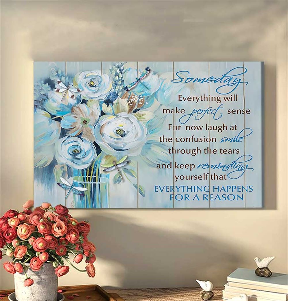 Blue Flower Vase With Dragonflies Canvas Someday Everything Will Make Perfect