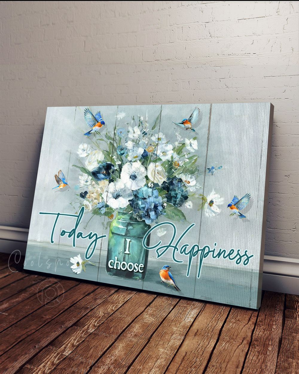 Canvas - Hippie - Today I Choose Happiness - Bluebirds Flowers